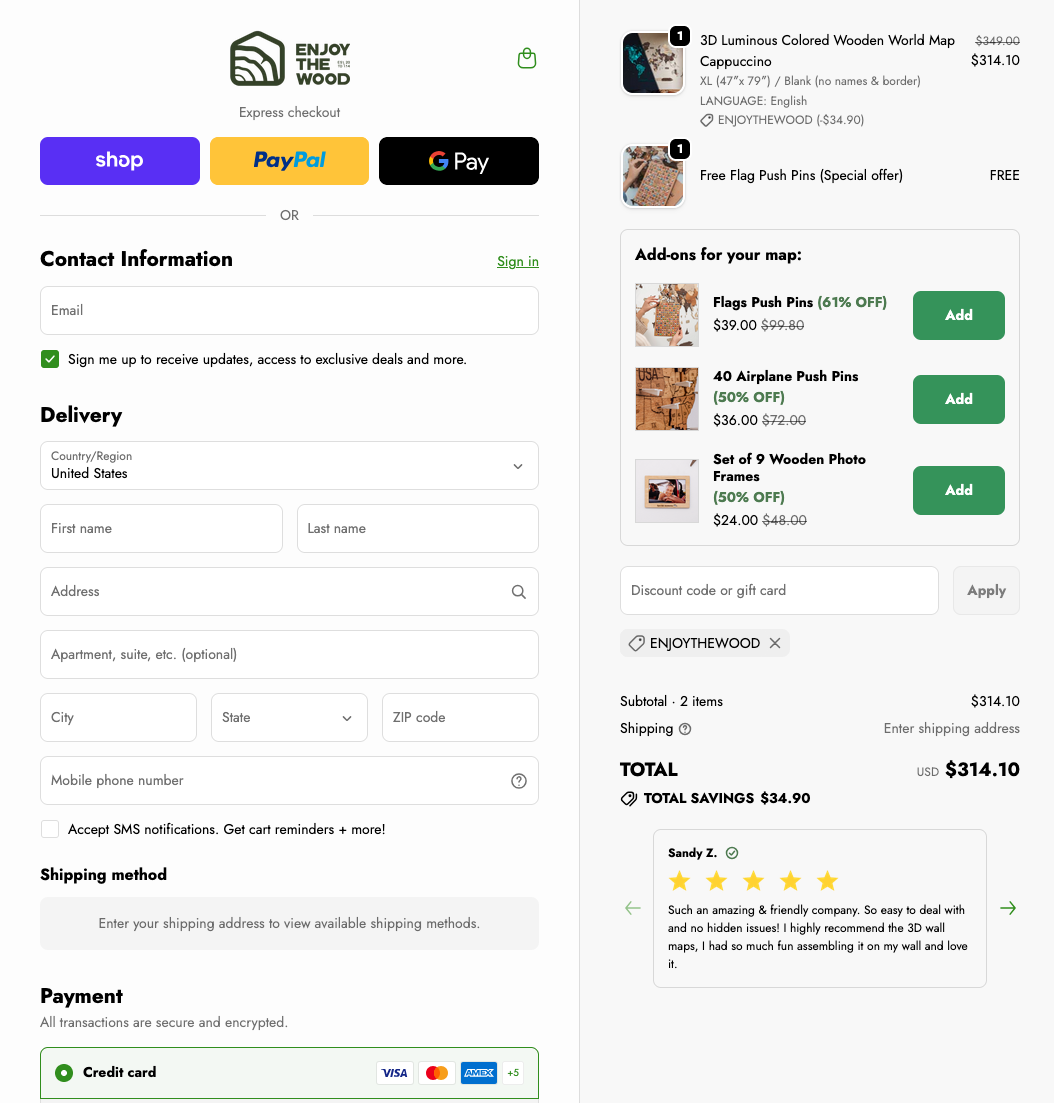 Enjoy The Wood checkout with coupon code ENJOYTHEWOOD applied