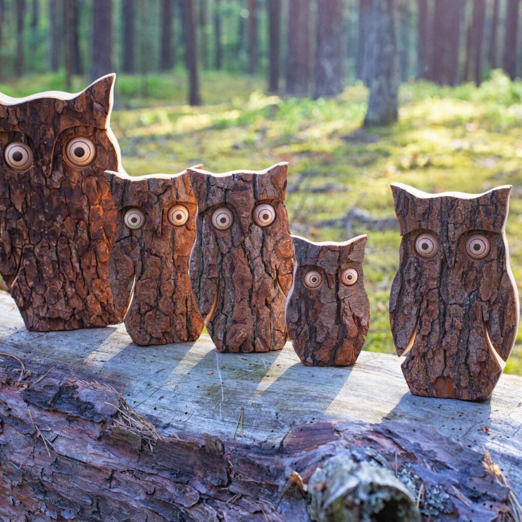 Forest Decor hand-carved wooden owl figurines and rustic ornaments
