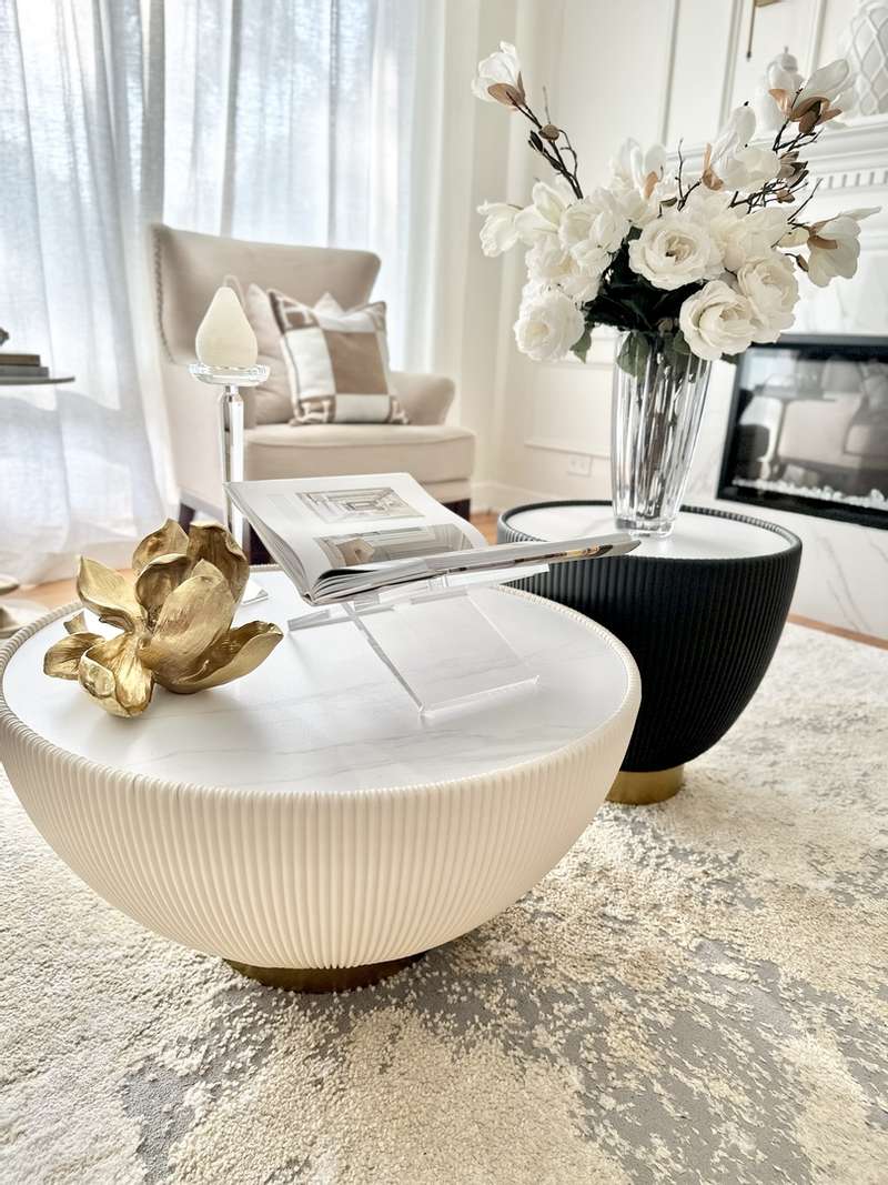 Customer photo: designer coffee and side tables in a styled living room