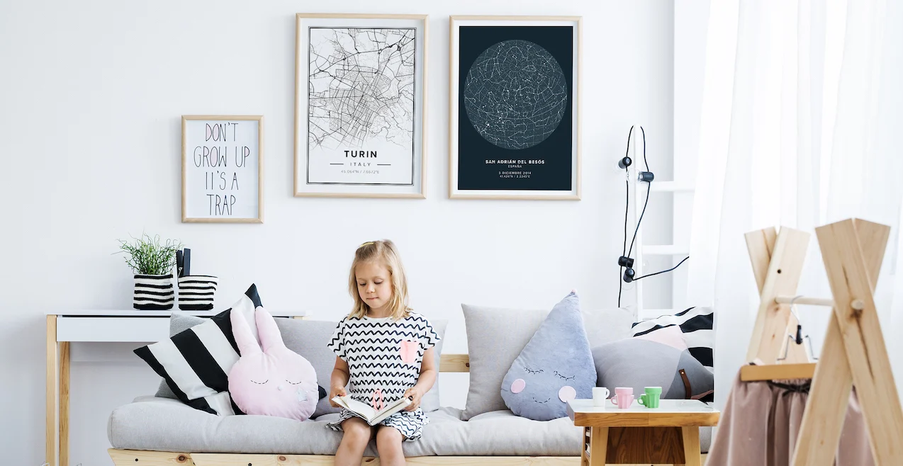 Mapiful custom map posters and personalized wall art in a styled room